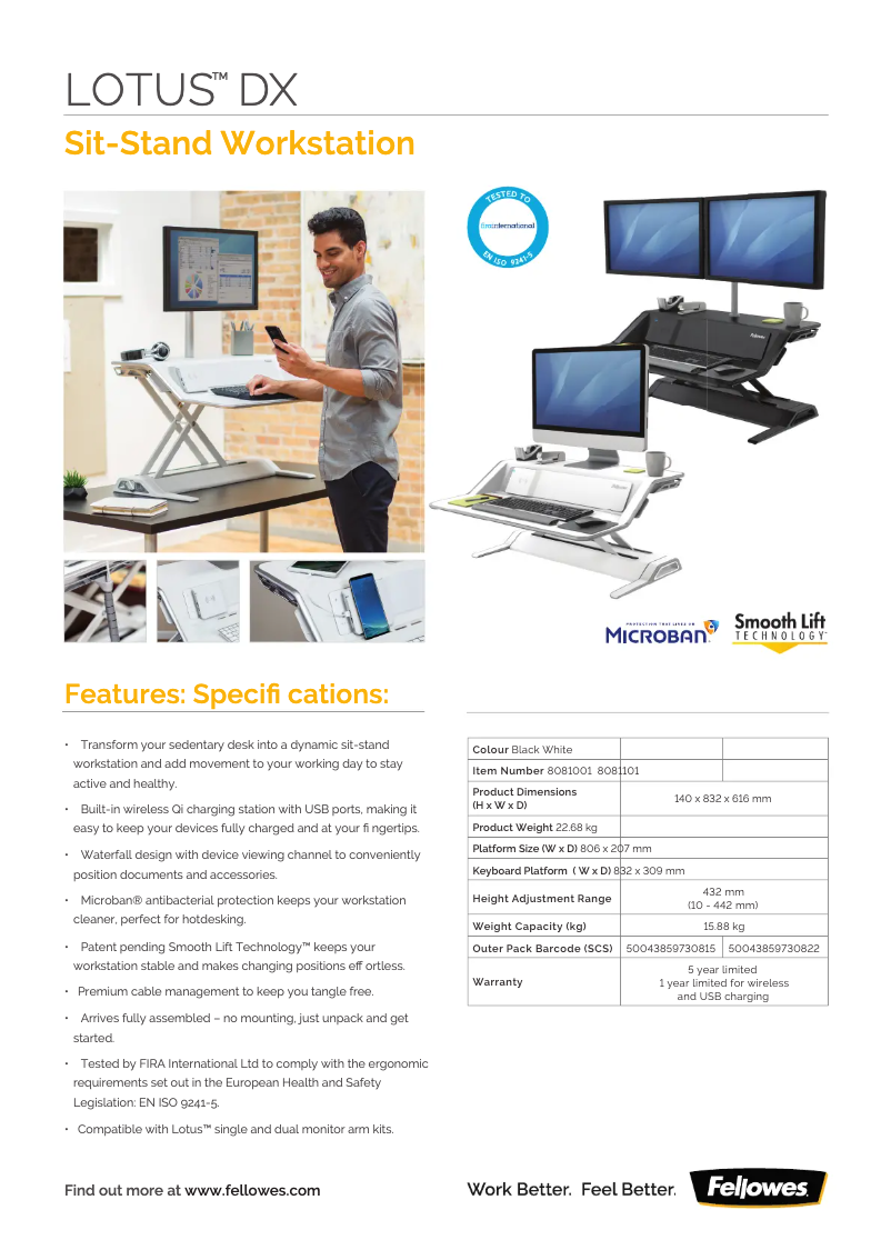 Page 1 de la notice Fiche technique Fellowes Lotus DX