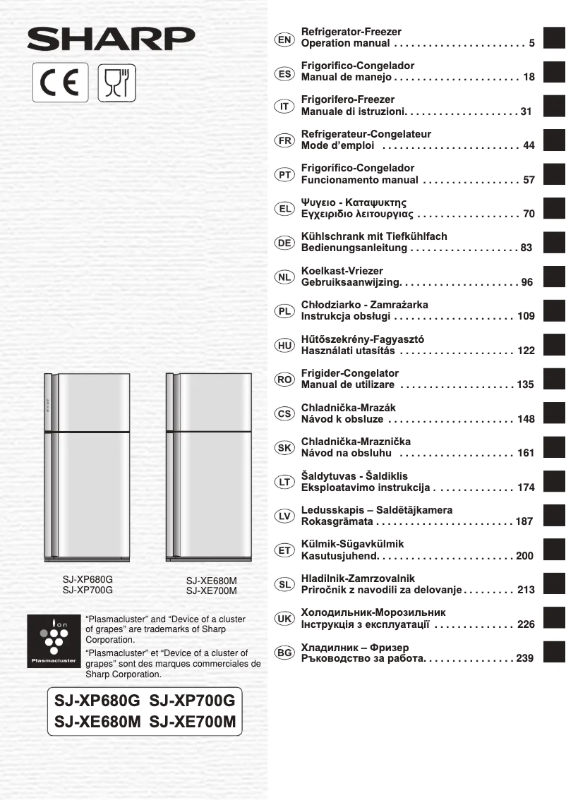 Page 1 de la notice Manuel utilisateur Sharp SJ-XE700MBE