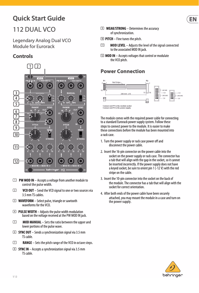 Page n°1 - Manuel utilisateur Behringer 112