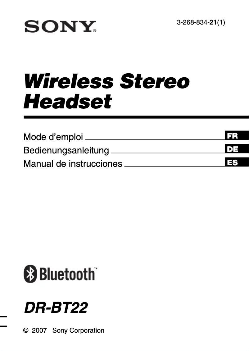 Page 1 de la notice Manuel utilisateur Sony DR-BT22