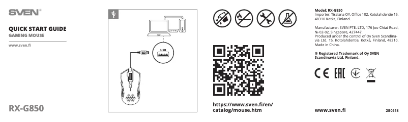 Page 1 de la notice Guide de démarrage rapide Sven RX-G850