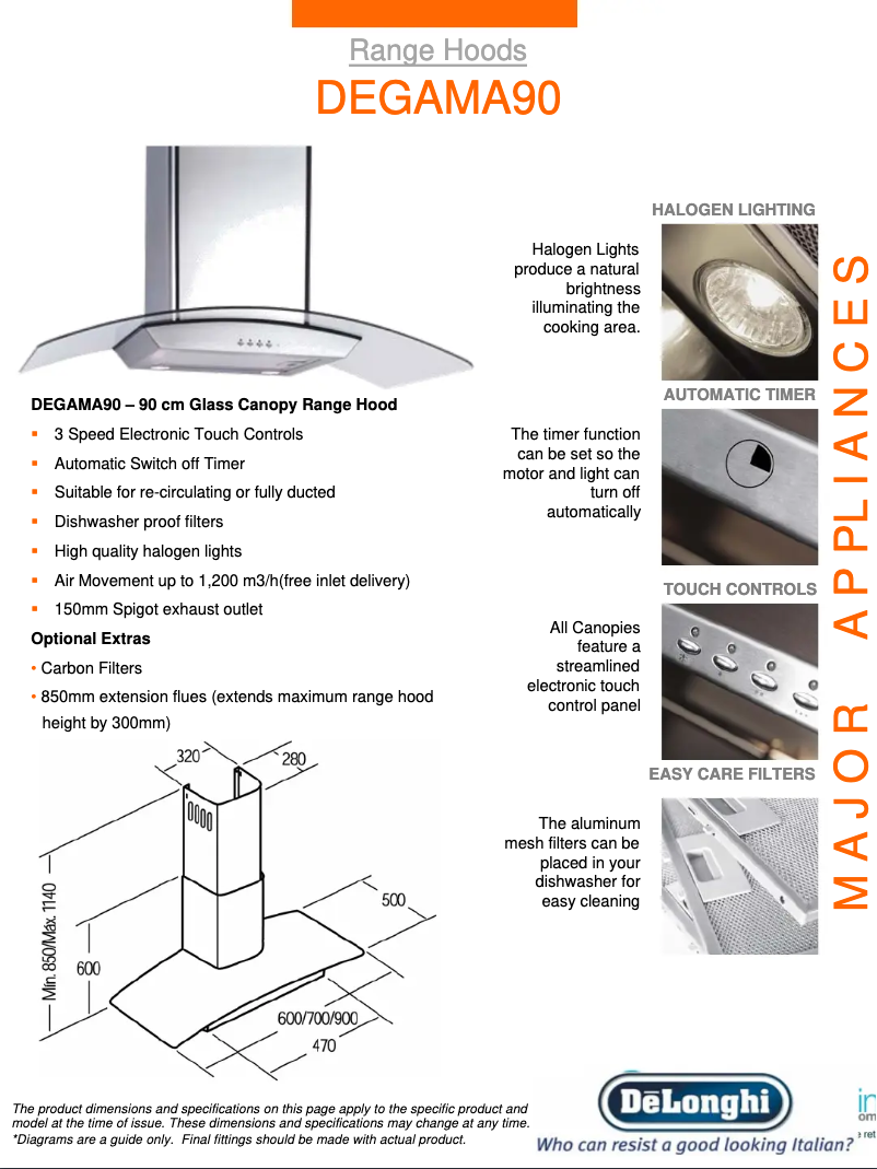 Page 1 de la notice Fiche technique DeLonghi DEGAMA90