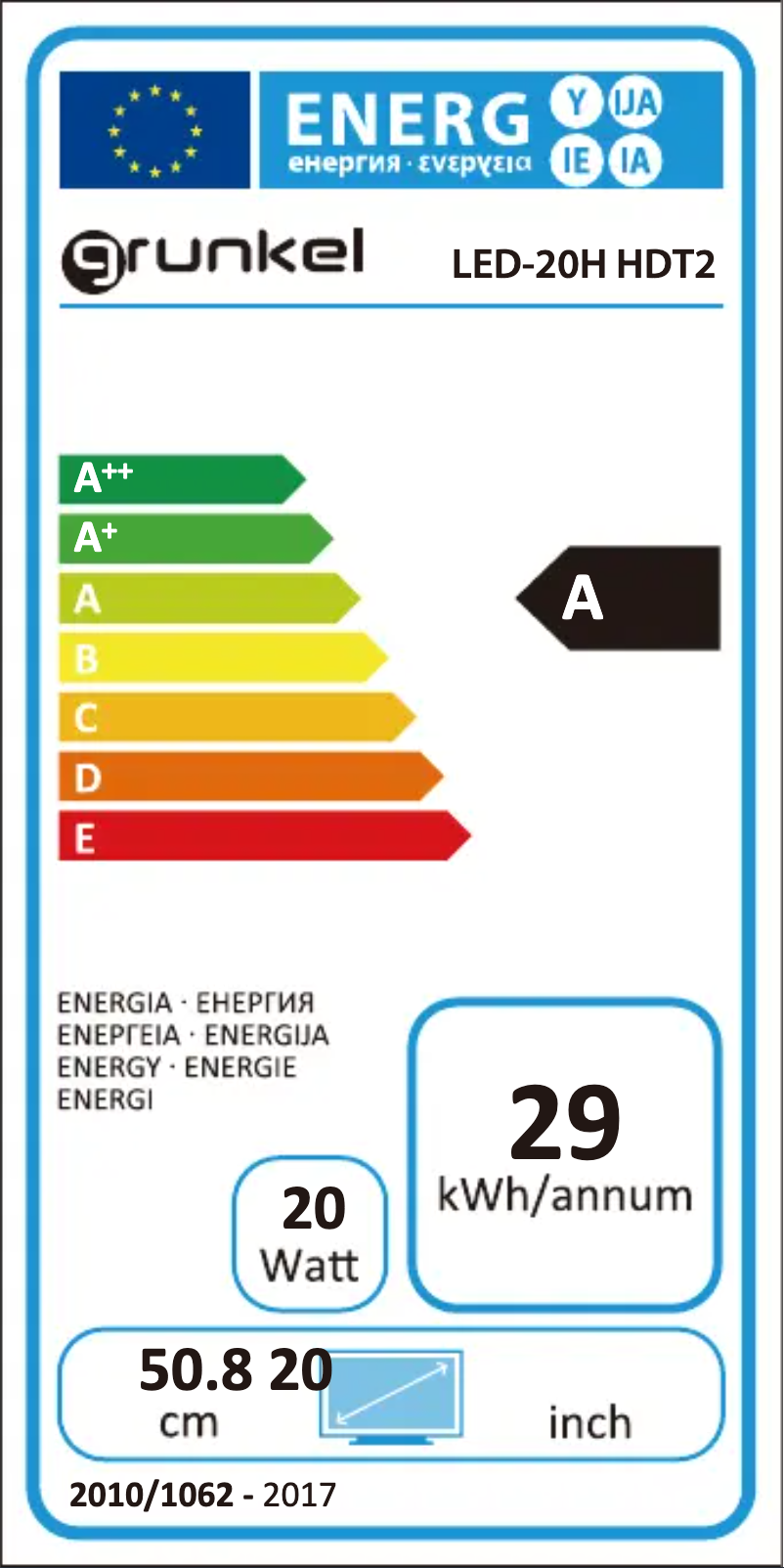 Page n°1 - Label énergétique Grunkel LED-20H HDT2