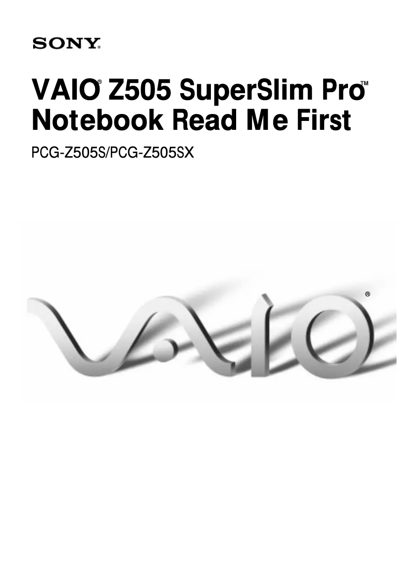 Image de la première page du manuel de l'appareil Vaio PCG-Z505S