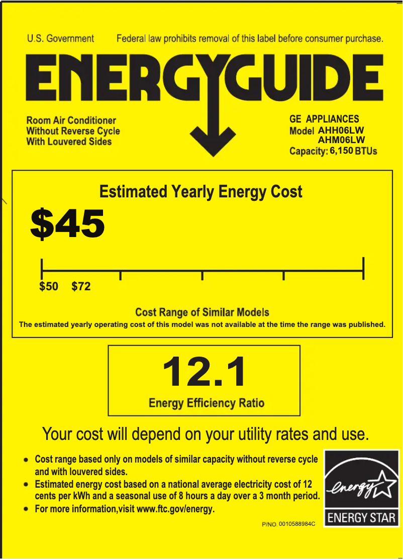 Página 1 del manual Etiqueta energética GE AHH06LW