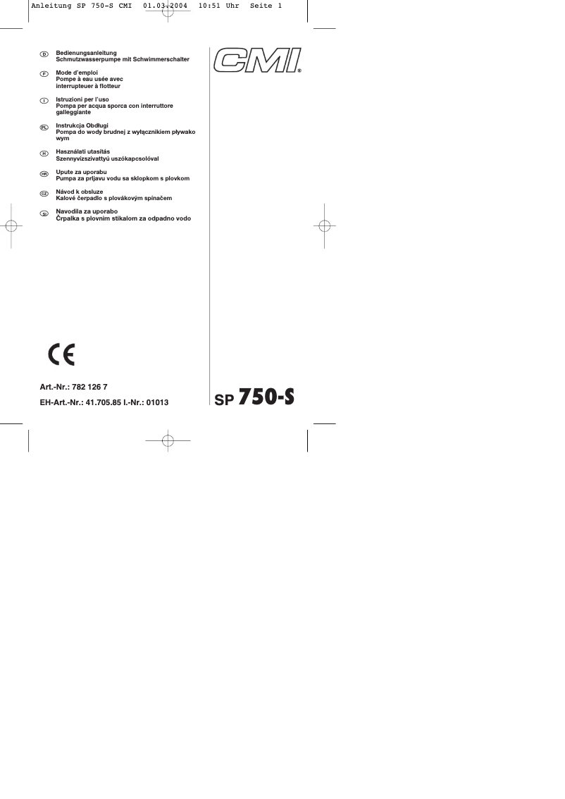 Page n°1 - Manuel utilisateur CMI SP 750-S