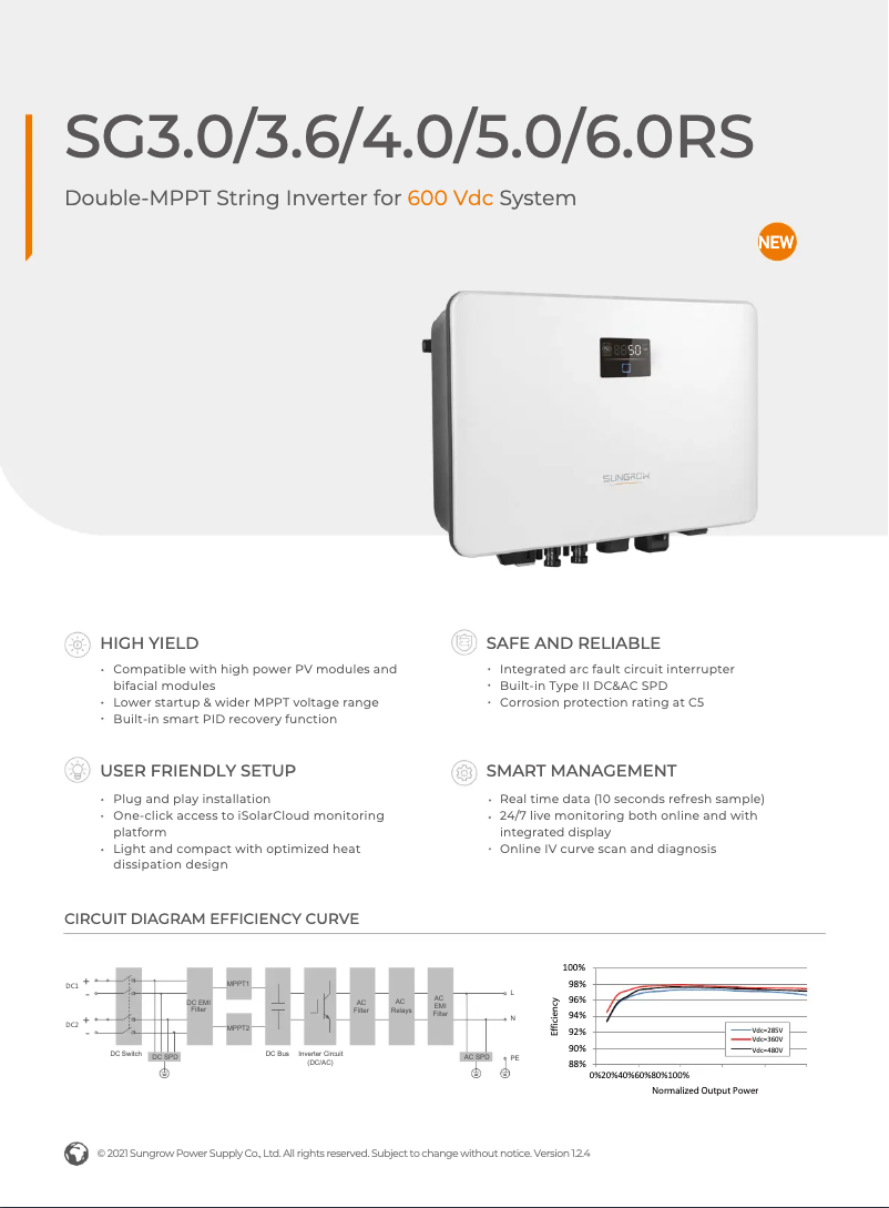 Página 1 del manual Ficha técnica Sungrow SG3.6RS
