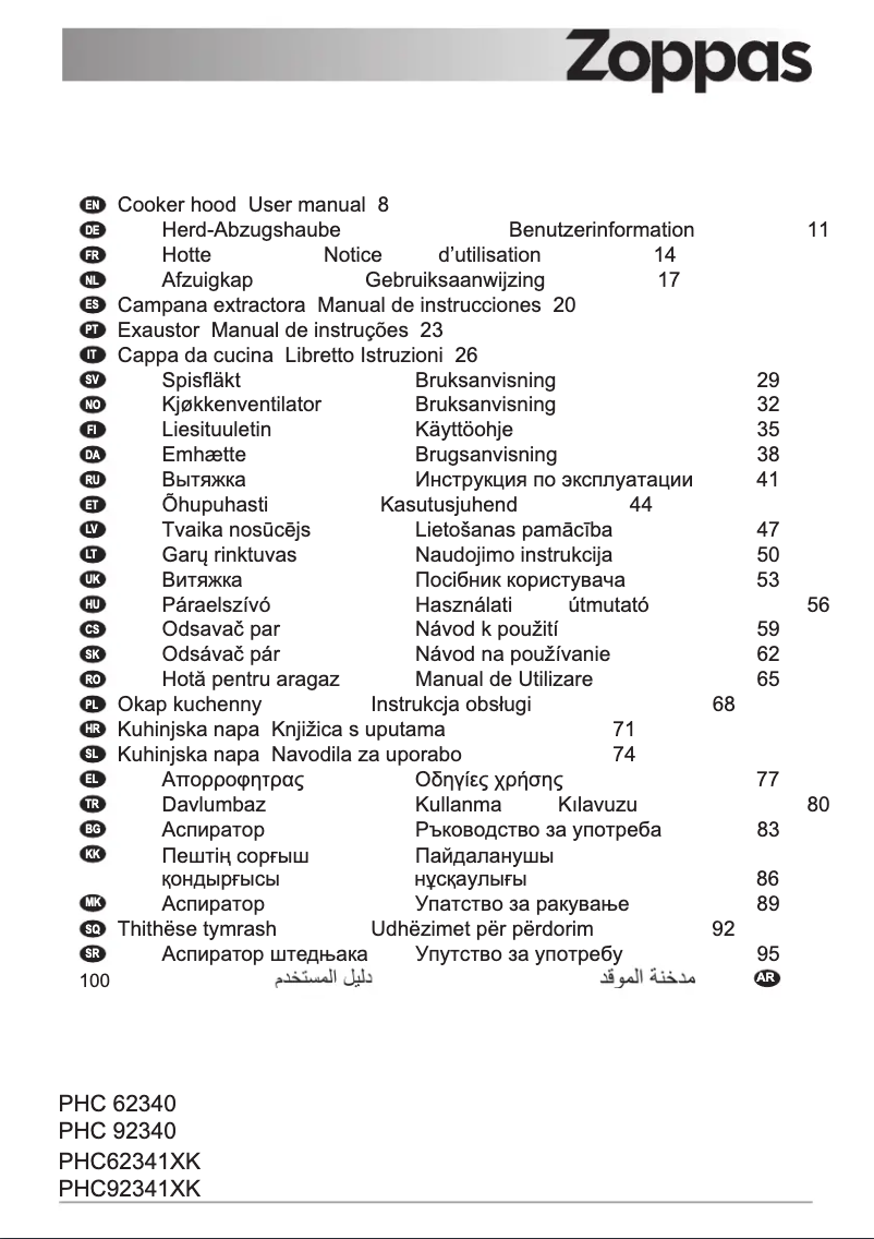Page 1 de la notice Manuel utilisateur Zoppas PHC62340XK