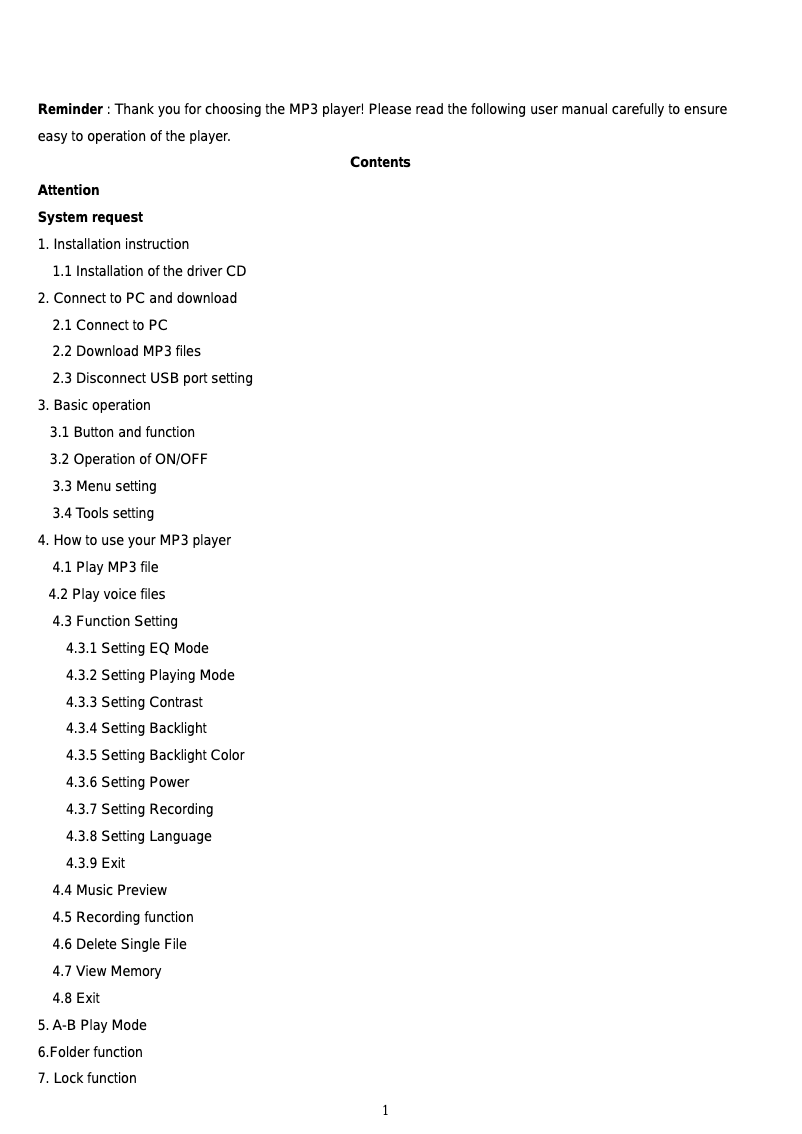 Page 1 de la notice Manuel utilisateur Curtis MP3257