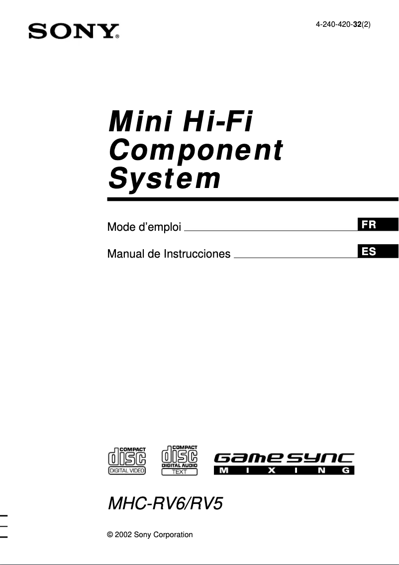 Page n°1 - Manuel utilisateur Sony MHC-RV6