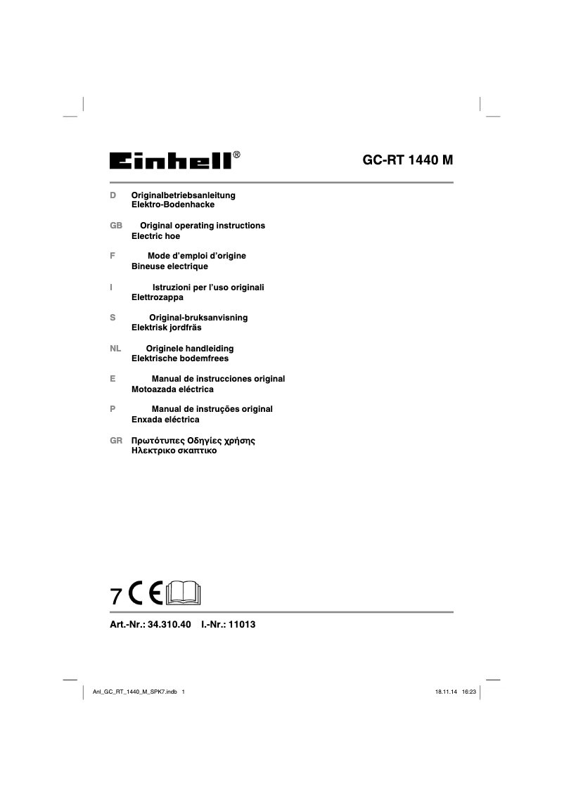 Page 1 de la notice Manuel utilisateur Einhell GC-RT 1440 M