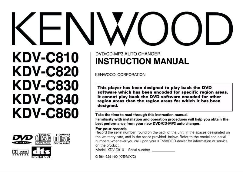 Page 1 de la notice Manuel utilisateur Kenwood KDV-C860
