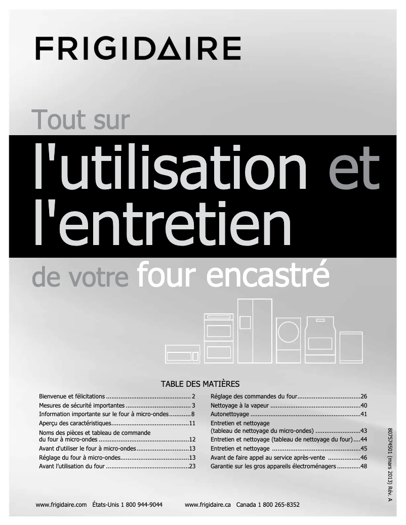 Page 1 de la notice Manuel utilisateur Frigidaire FGMC2765PB