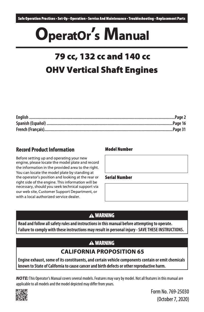 Página 1 del manual Manual de usuario Troy-Bilt TBE500
