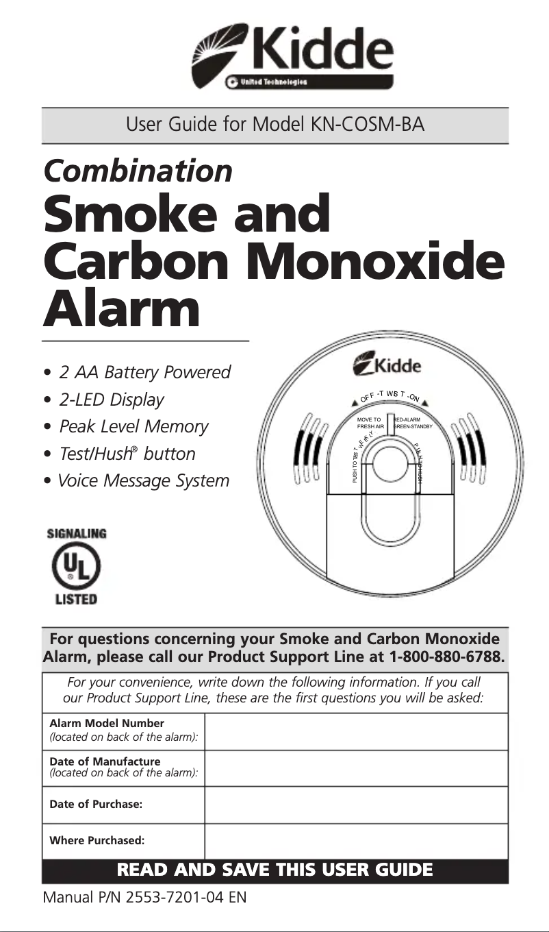 Page 1 de la notice Manuel utilisateur Kidde KN-COSM-BA