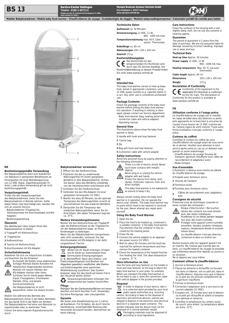 Page n°1 - Manuel utilisateur Olympia BS 13
