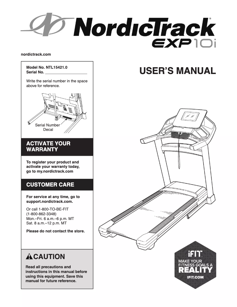 Page n°1 - Manuel utilisateur NordicTrack EXP 14i