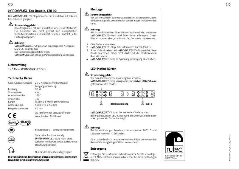 Page n°1 - Manuel utilisateur Rutec VARDAflex Eco Double CRI90