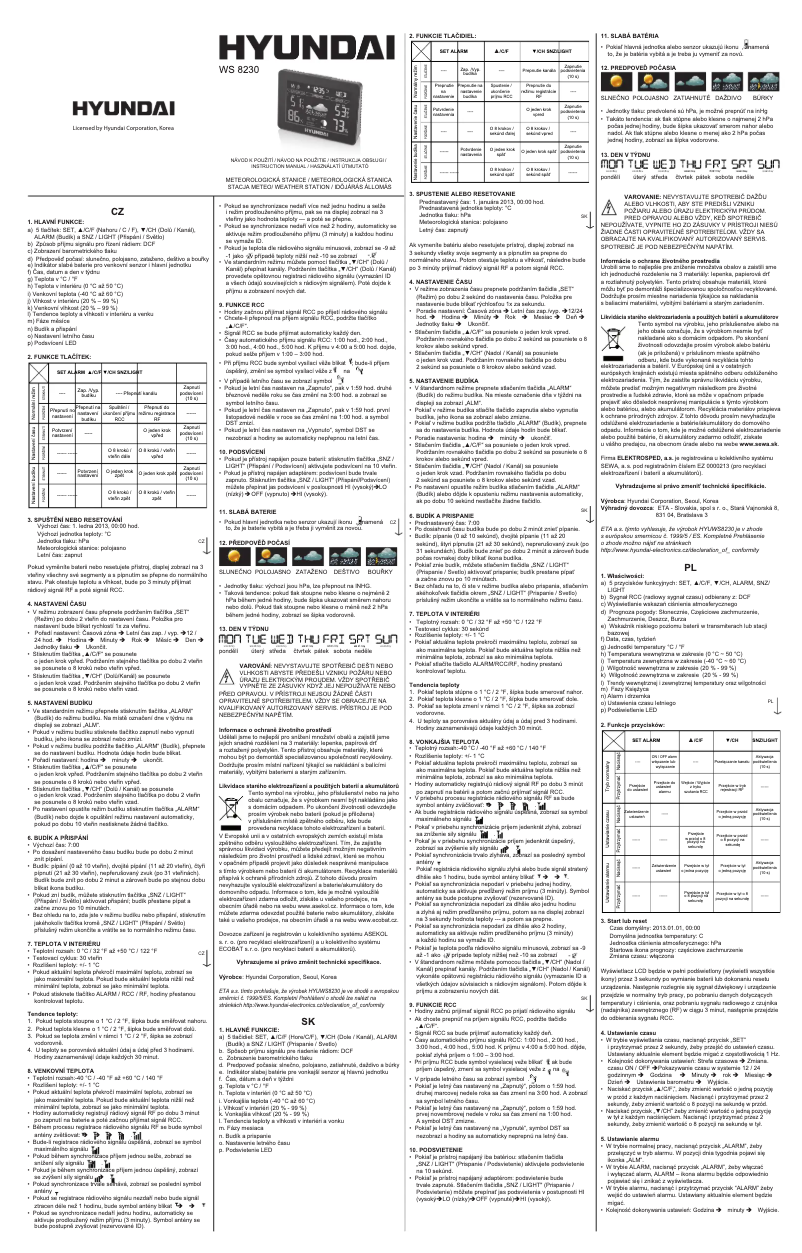 Page 1 de la notice Manuel utilisateur Hyundai WS 8230