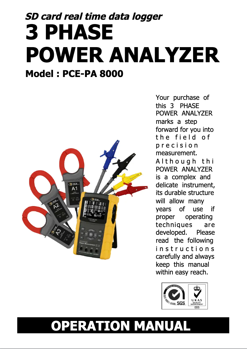 Page n°1 - Manuel utilisateur PCE Instruments PCE-PA 8000