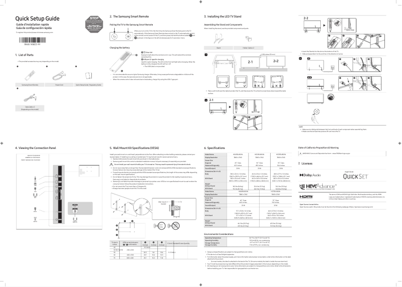 Page 1 de la notice Manuel utilisateur Samsung HG65BU800NF