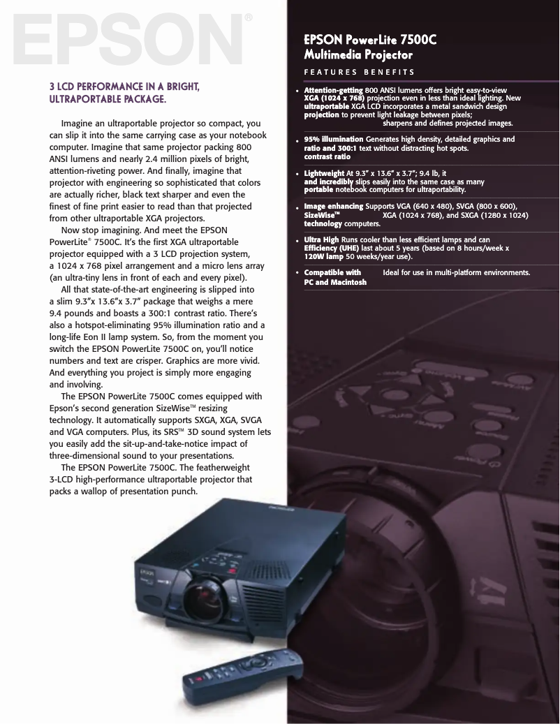 Página 1 del manual Folleto Epson PowerLite 7500c