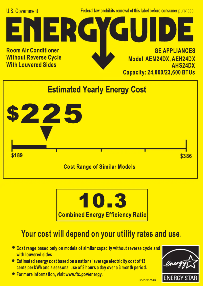 Page 1 de la notice Label énergétique GE AEH24DX
