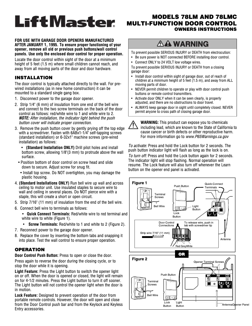 Page 1 de la notice Manuel utilisateur LiftMaster 78LM