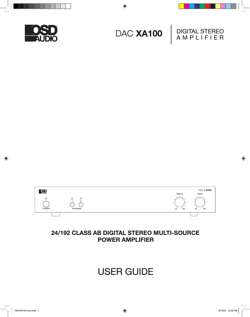 Page 1 of the manual User Manual OSD Audio DAC XA100