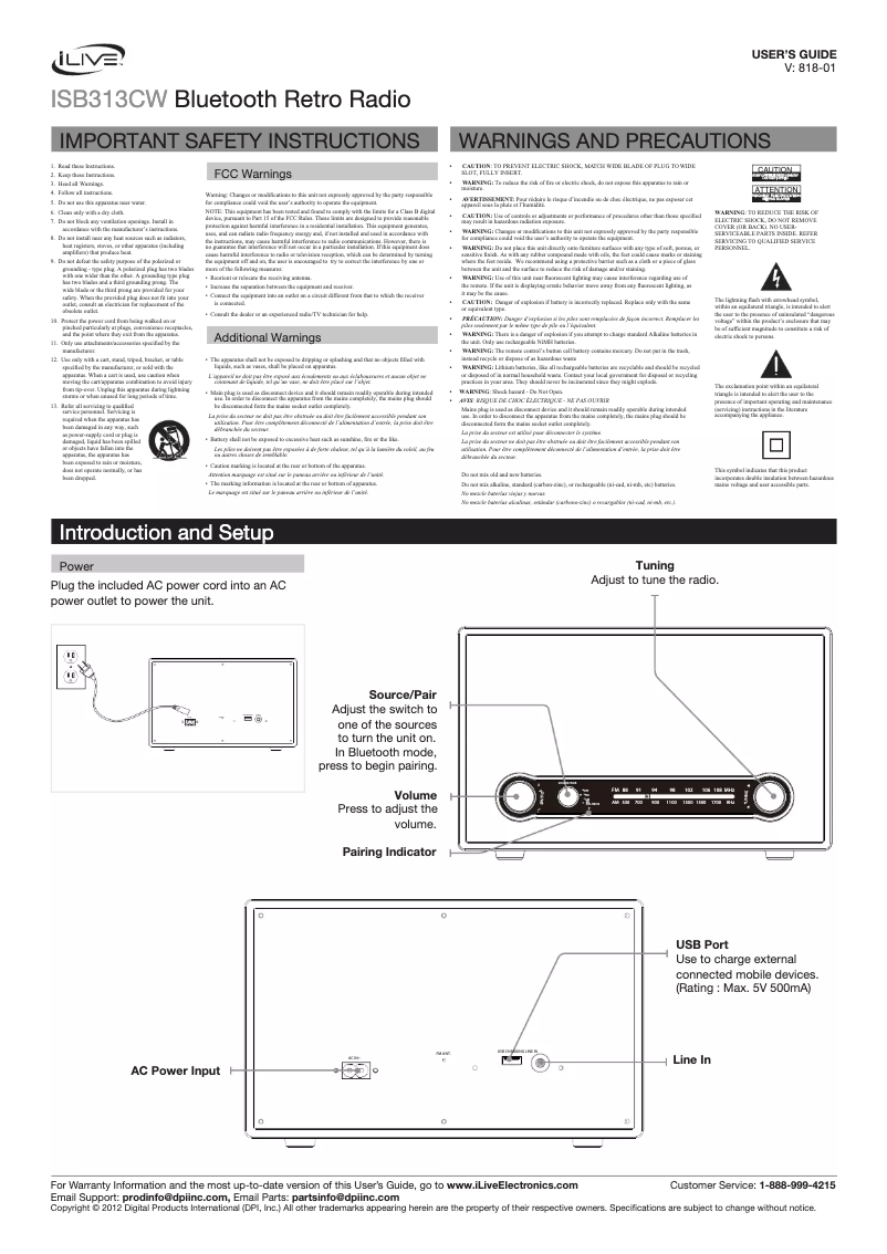 Page 1 de la notice Manuel utilisateur iLive ISB313CW