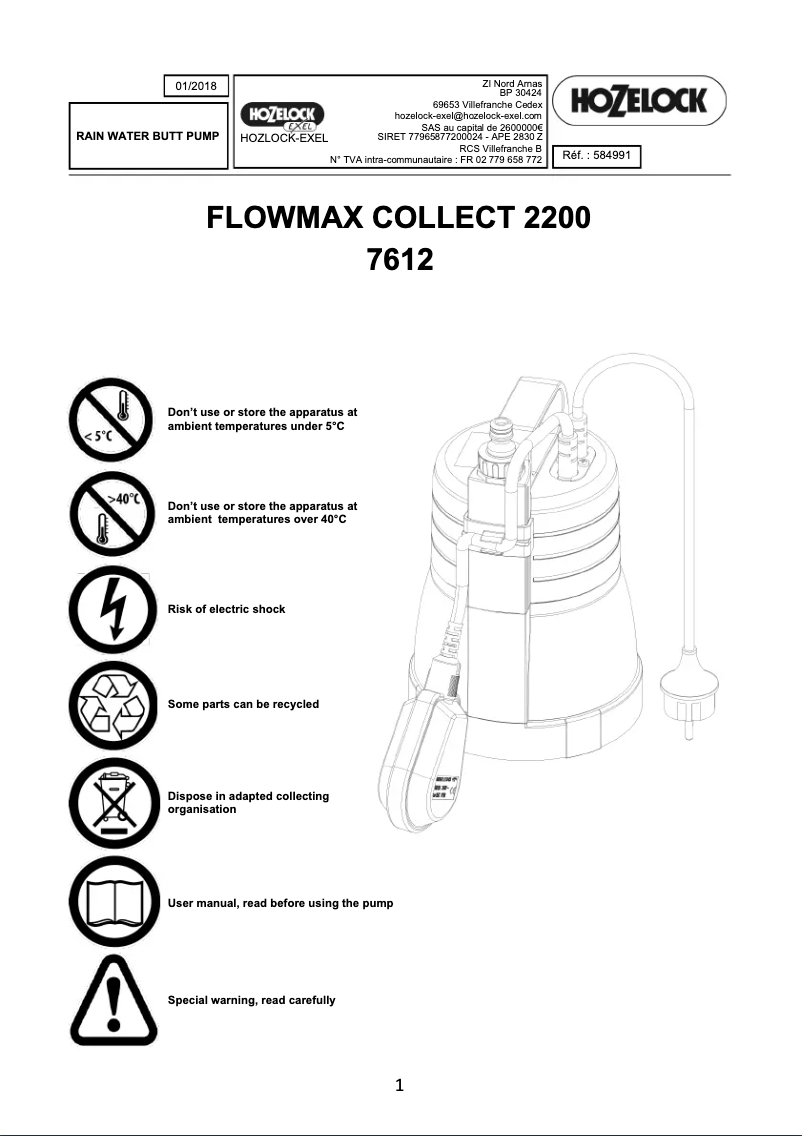 Page n°1 - Manuel utilisateur Hozelock Flowmax Collect 2200 7612