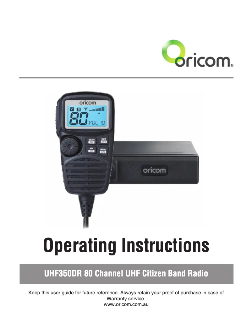 Page n°1 - Manuel utilisateur Oricom UHF350DR