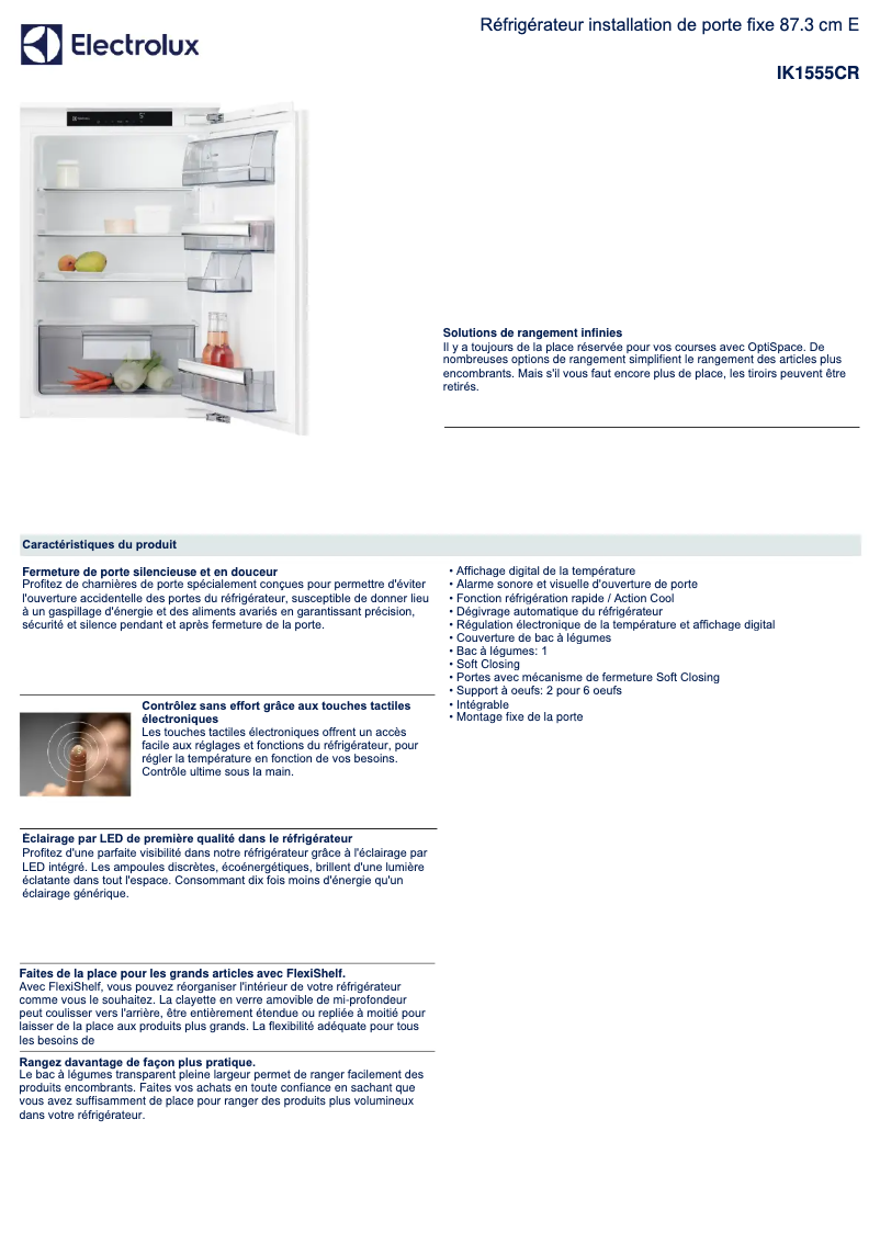 Page 1 de la notice Fiche technique Electrolux IK1555CR