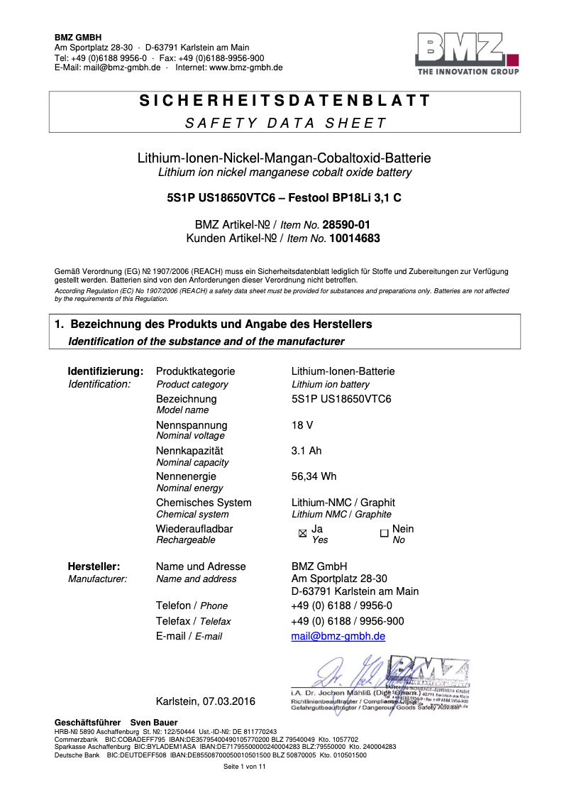 Page 1 de la notice Instructions de sécurité Festool BP 18 Li