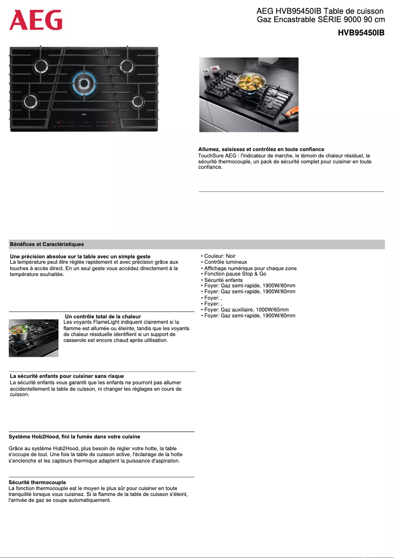 Page 1 de la notice Fiche technique AEG HVB95450IB