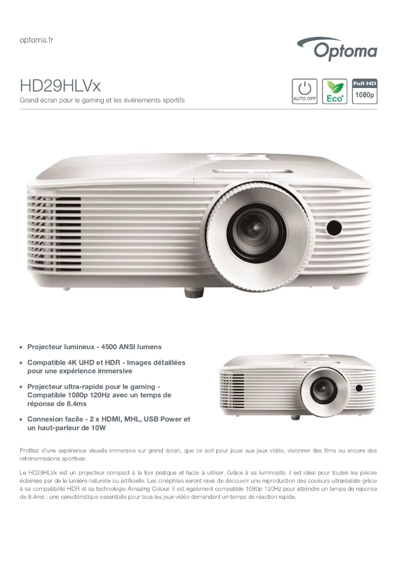 Page n°1 - Fiche technique Optoma HD29HLVx
