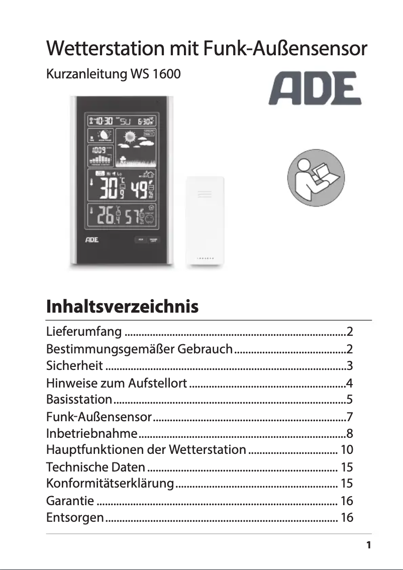 Imagen de la primera página del manual del dispositivo WS 1600