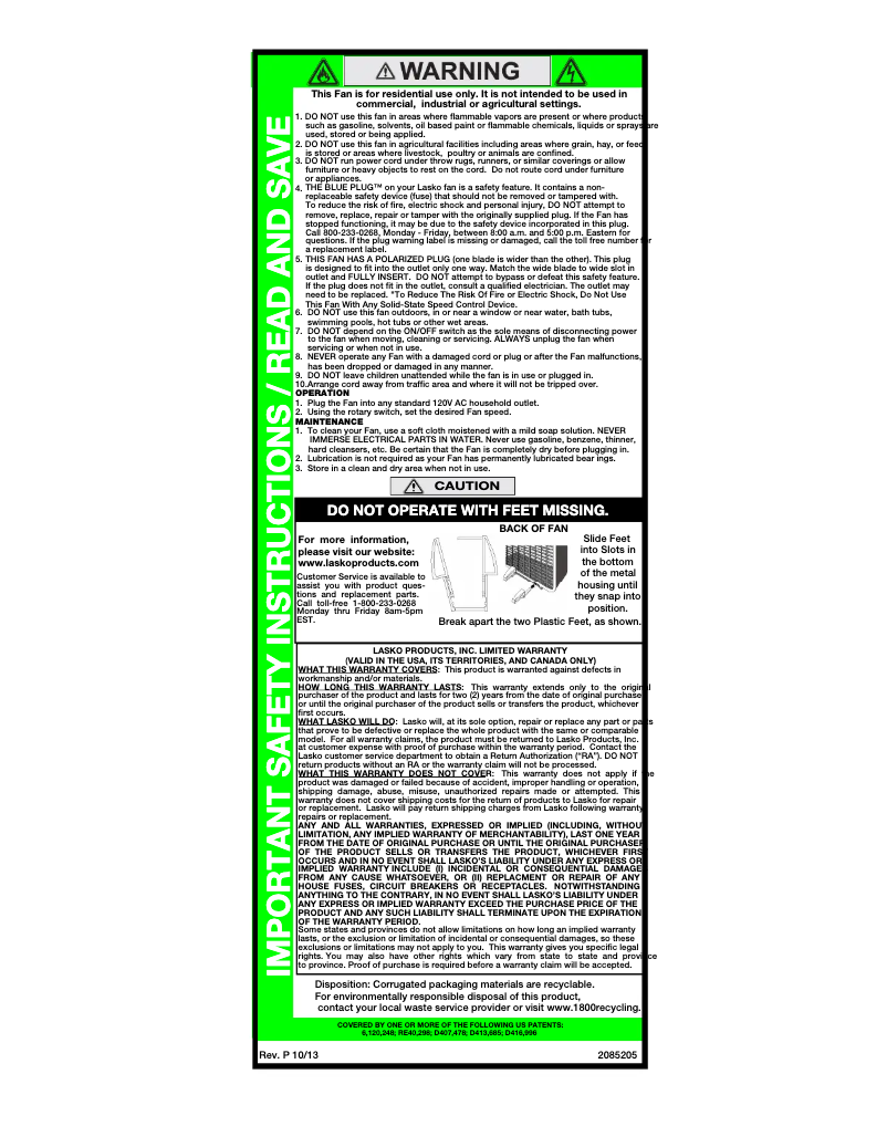 Page n°1 - Manuel utilisateur Lasko B20801