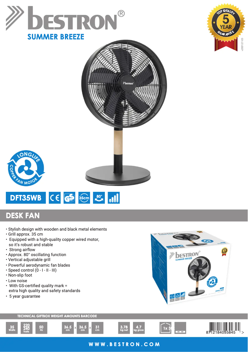 Page n°1 - Fiche technique Bestron DFT35WB
