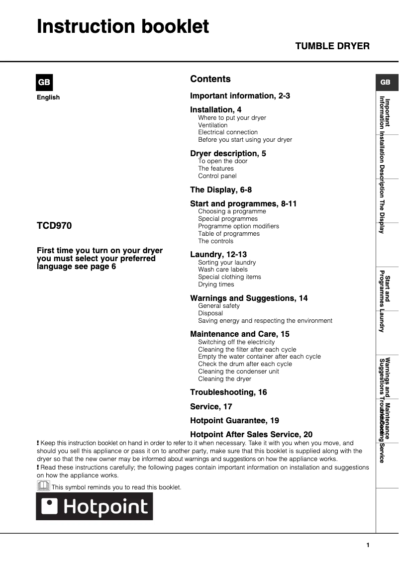 Image de la première page du manuel de l'appareil TCD970P