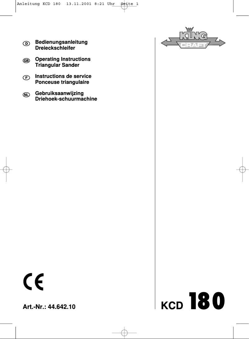 Page n°1 - Manuel utilisateur King Craft KCD 180