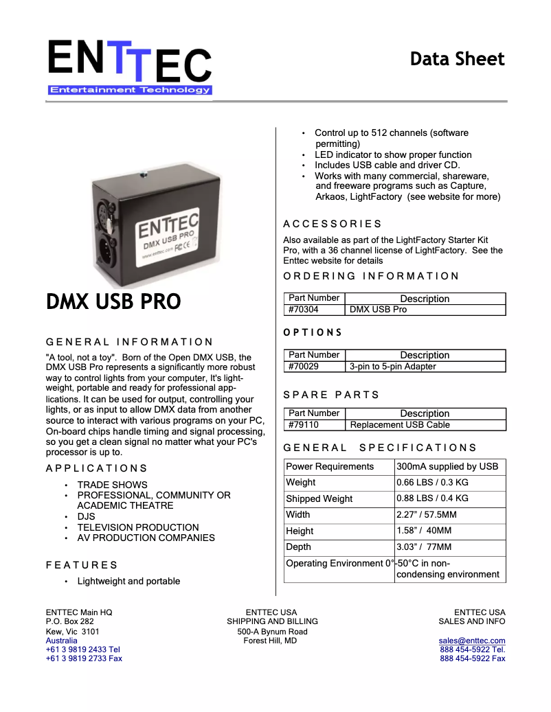 Image de la première page du manuel de l'appareil DMX USB Pro