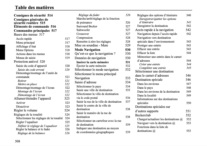 Page 1 de la notice Manuel utilisateur Becker CascadePro 7941