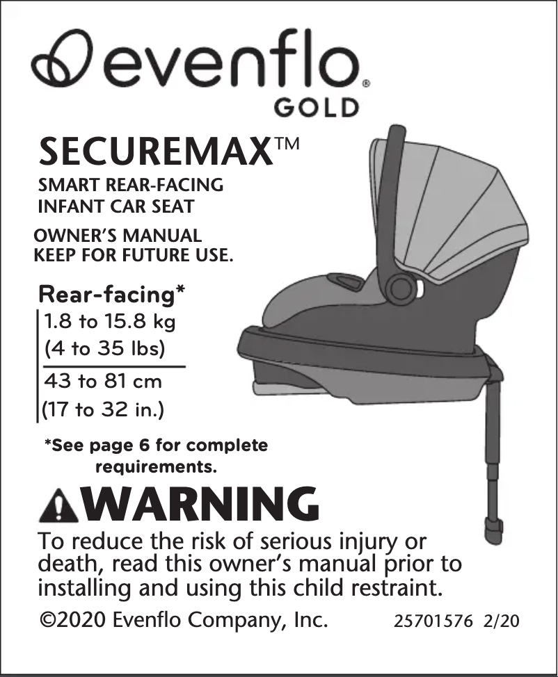Page n°1 - Manuel utilisateur Evenflo SecureMax
