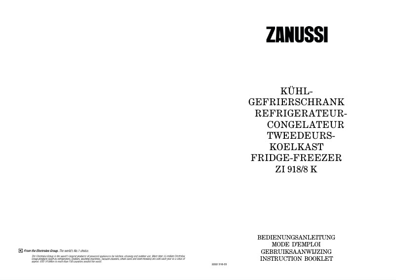 Page 1 de la notice Manuel utilisateur Zanussi ZI 918/8 k