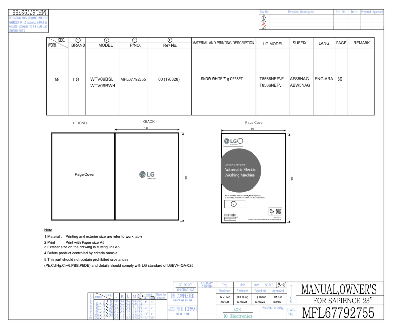 Page 1 de la notice Manuel utilisateur LG WTV09BSL