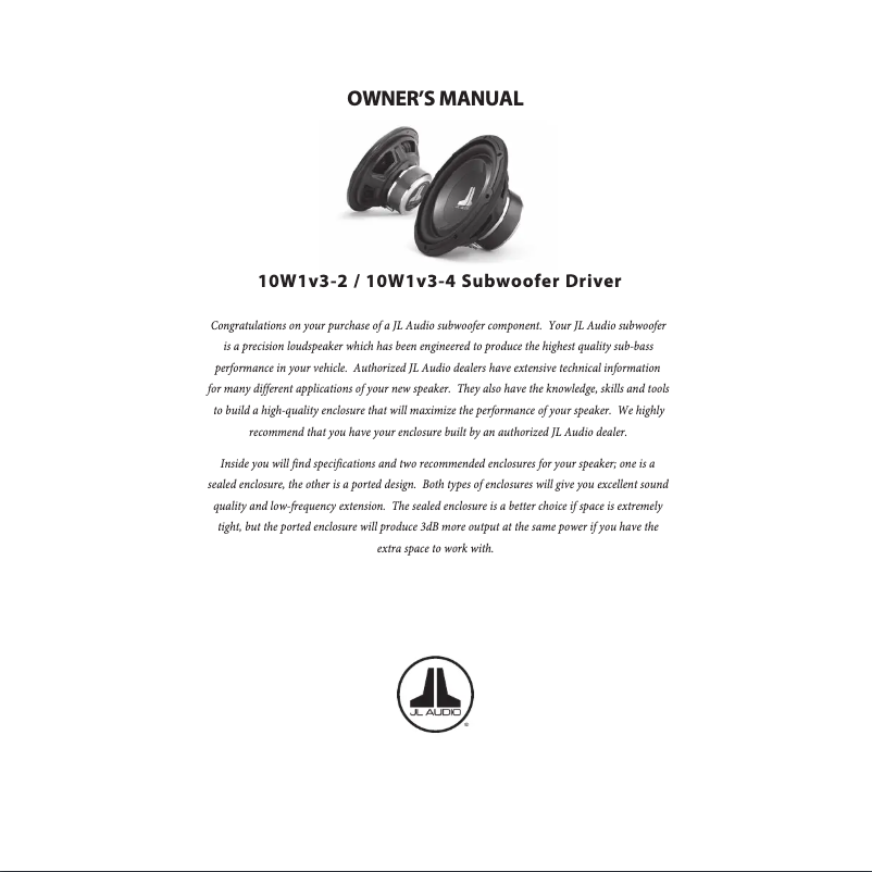 Page n°1 - Manuel utilisateur JL Audio 10W1v3-4