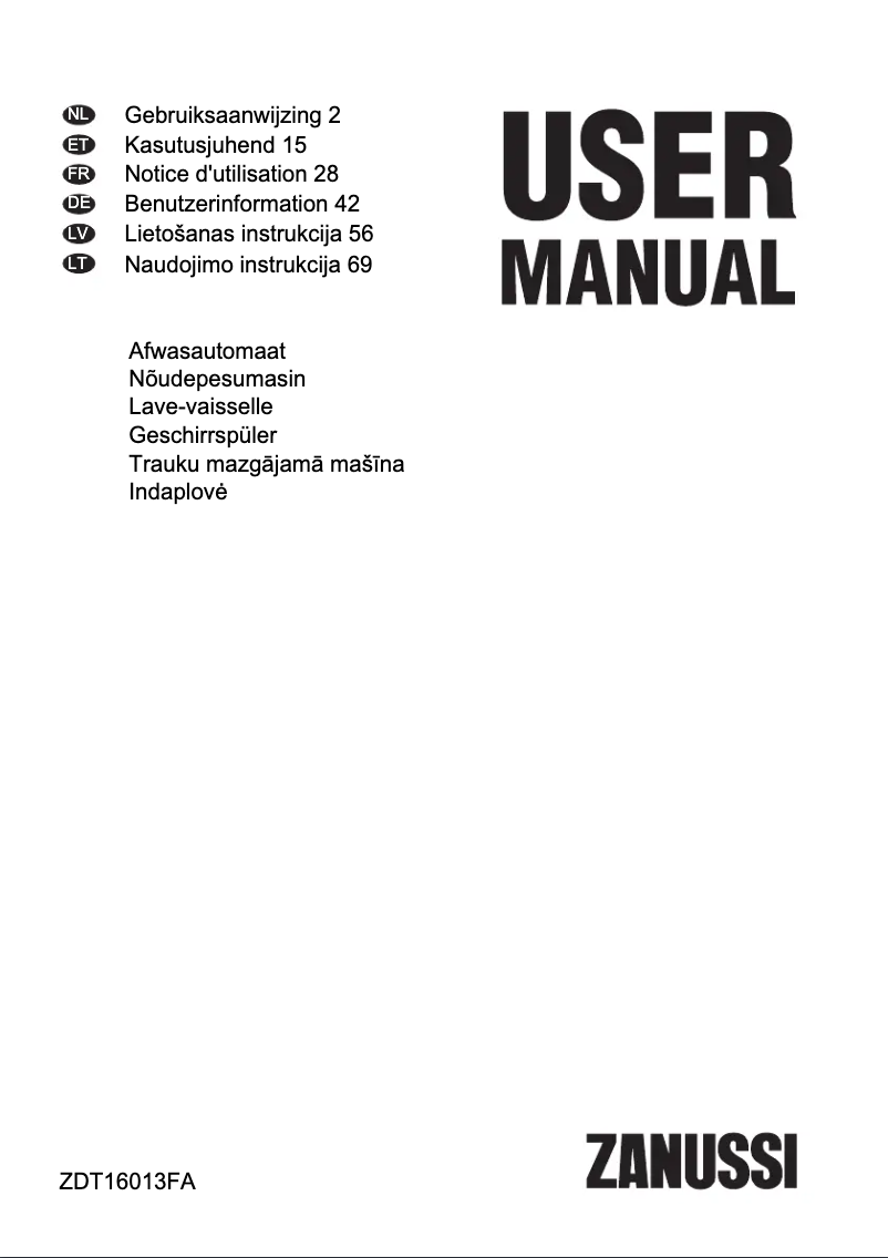 Page 1 de la notice Manuel utilisateur Zanussi ZDT16013FA
