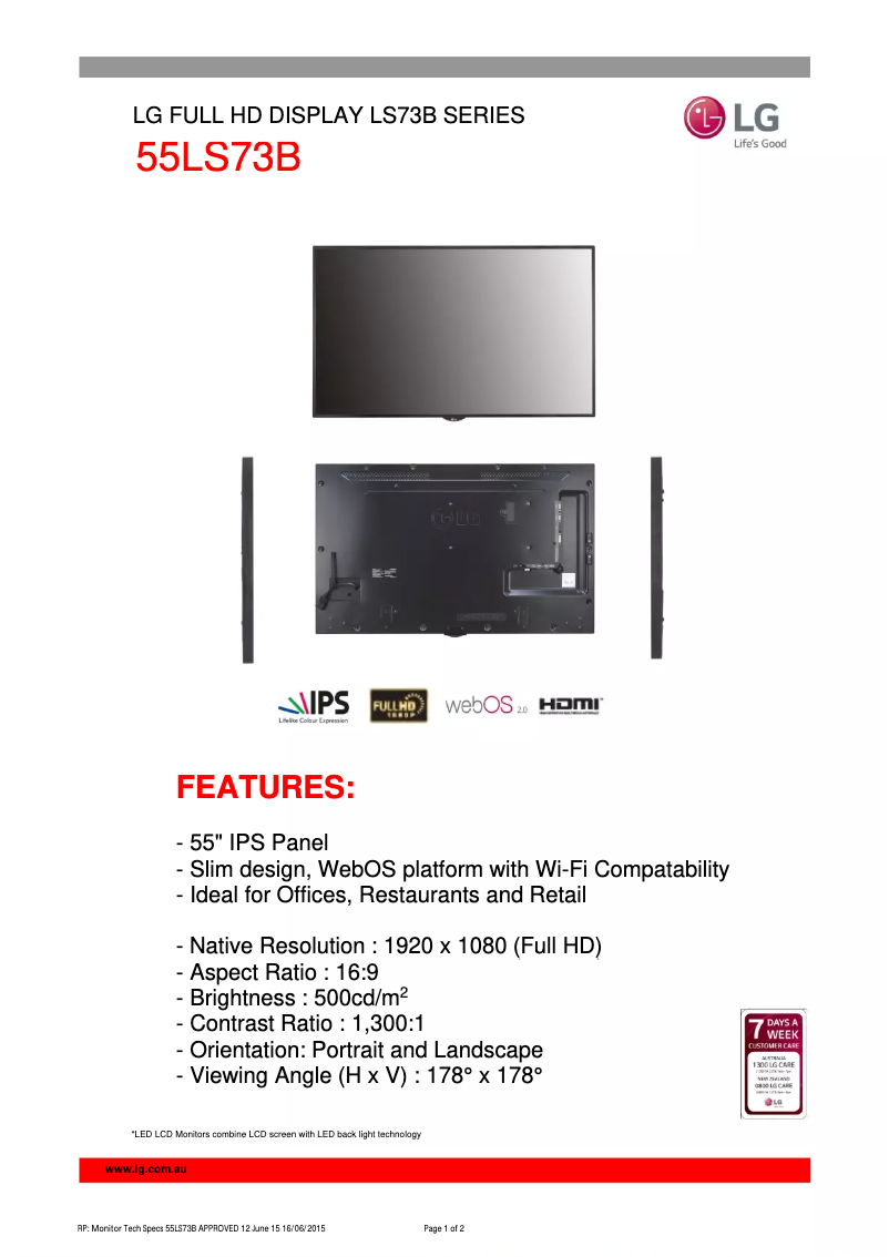 Imagen de la primera página del manual del dispositivo 55LS73B