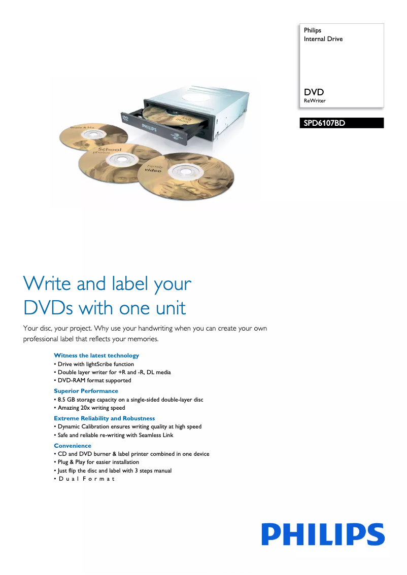 Page 1 de la notice Brochure Philips SPD6107BD